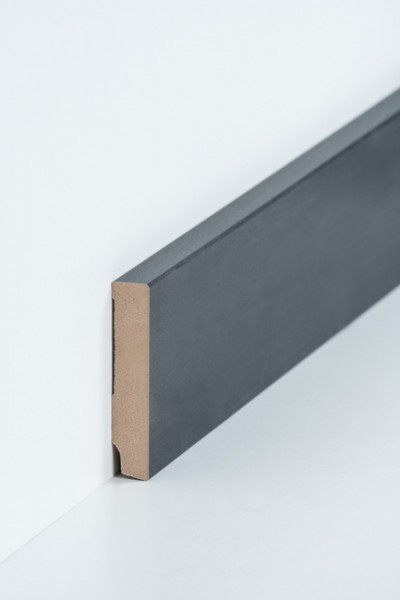 Sockelleiste Stahl dunkel 16 x 80 mm Oberkante rechteckig, MDF-Kern mit Metallicfolie ummantelt