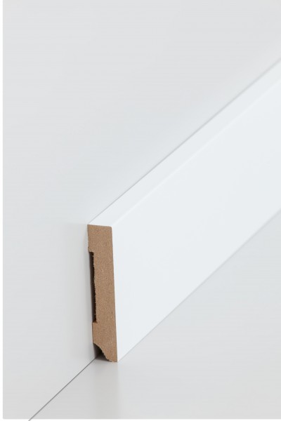 Sockelleiste Weiß 10 x 58 mm Oberkante rechteckig MDF-Kern mit lackierfähiger Folie ummantelt