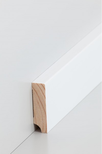 Holz Sockelleiste Kiefer deckend weiß RAL 9016 lackiert Oberkante rechteckig 16 x 70 mm