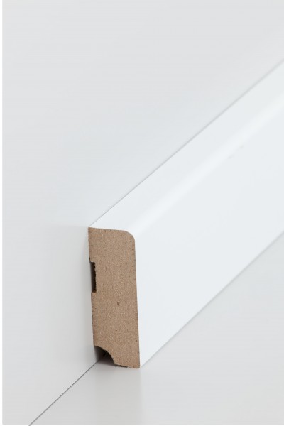 Sockelleiste Weiß 19 x 58 mm Oberkante abgerundet MDF-Kern mit lackierfähiger Folie ummantelt