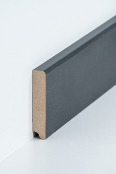 Sockelleiste Stahl dunkel 19 x 96 mm Oberkante abgerundet MDF-Kern mit Metallicfolie ummantelt