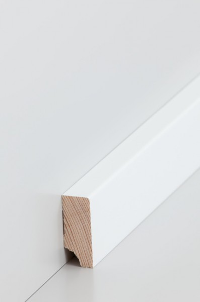 Holz Sockelleiste Kiefer deckend weiß RAL 9016 lackiert Oberkante rechteckig 16 x 40 mm