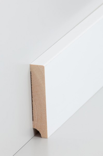 Holzsockelleiste, Oberkante rechteckig 16x80mm Kiefer deckend weiß (RAL 9016) lackiert