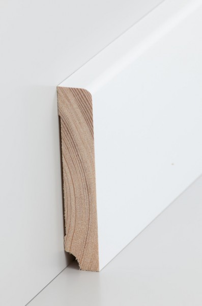 Holz Sockelleiste Kiefer deckend weiß RAL 9016 lackiert Oberkante abgerundet 19 x 100 mm
