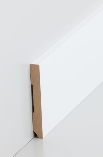 Sockelleiste Weiß 10 x 80 mm Oberkante rechteckig MDF-Kern mit lackierfähiger Folie ummantelt