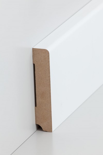 Sockelleiste Weiß 19 x 96 mm Oberkante abgerundet MDF-Kern mit lackierfähiger Folie ummantelt