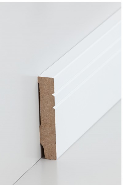 Sockelleiste Weiß 16 x 80 mm Oberkante rechteckig Sichtseite mit 2 profilnuten, MDF-Kern mit lackier