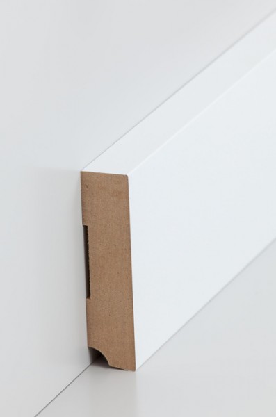 Sockelleiste Weiß 19 x 80 mm Oberkante rechteckig MDF-Kern mit lackierfähiger Folie ummantelt